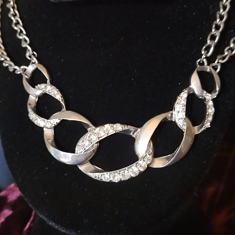 Double Chain Rhinestone Necklace - Picture 2 of 6